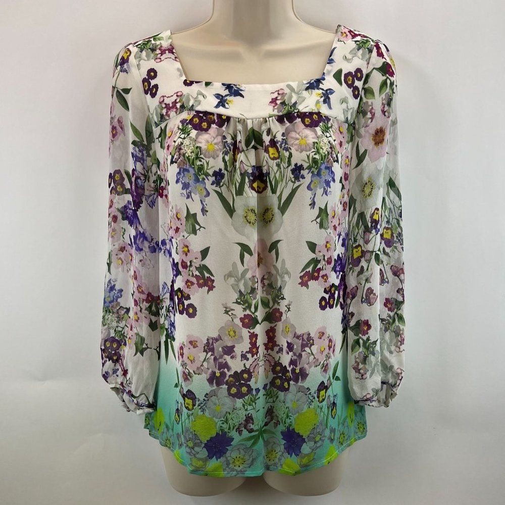 Vanessa Virginia Anthropologie Womens Sz 2 White Floral Sheer Blouse
